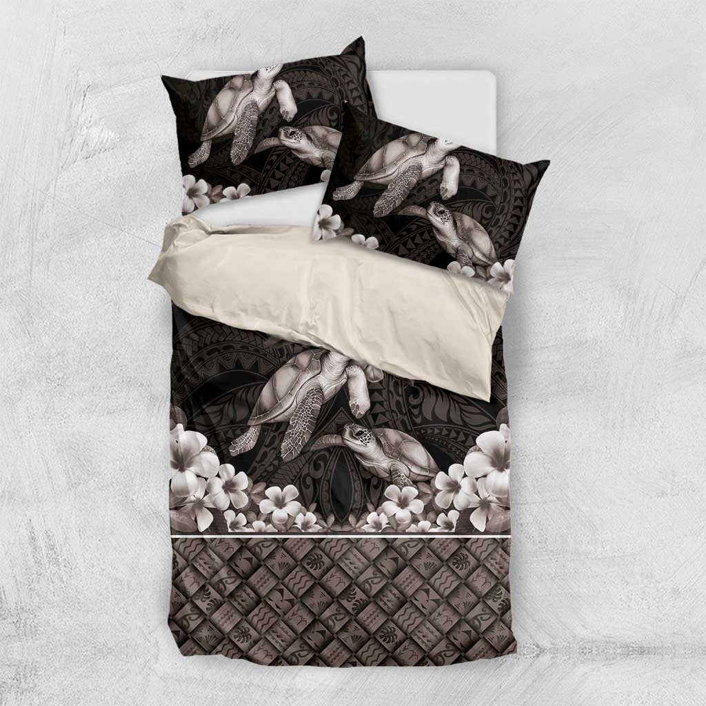 Hawaiian Lei Turtle and Plumeria Bedding Set Polynerian Art Tattoo-Grayscale Mode LT03 US Twin 172cm x 218cm Black - Polynesian Pride