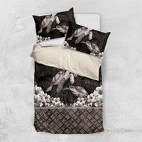 Hawaiian Lei Turtle and Plumeria Bedding Set Polynerian Art Tattoo-Grayscale Mode LT03 US Twin 172cm x 218cm Black - Polynesian Pride