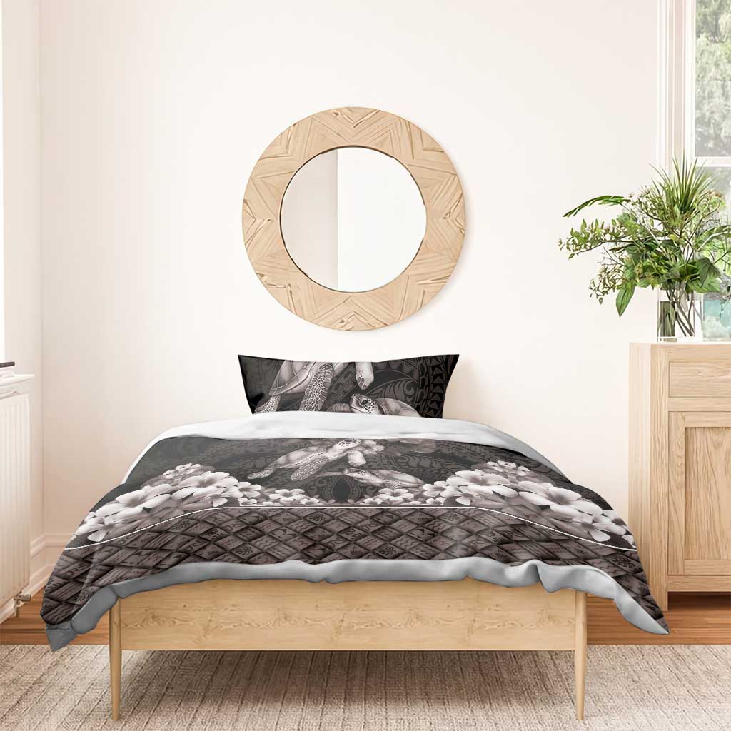 Hawaiian Lei Turtle and Plumeria Bedding Set Polynerian Art Tattoo-Grayscale Mode LT03 - Polynesian Pride