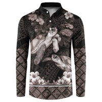 Hawaiian Lei Turtle and Plumeria Button Sweatshirt Polynerian Art Tattoo-Grayscale Mode LT03 Black - Polynesian Pride