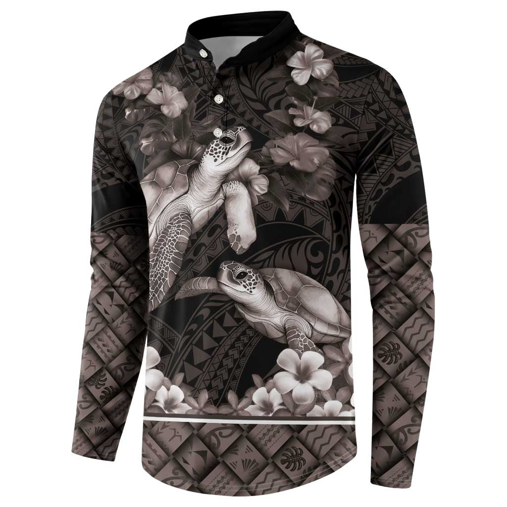 Hawaiian Lei Turtle and Plumeria Button Sweatshirt Polynerian Art Tattoo-Grayscale Mode LT03 - Polynesian Pride