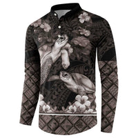 Hawaiian Lei Turtle and Plumeria Button Sweatshirt Polynerian Art Tattoo-Grayscale Mode LT03 - Polynesian Pride
