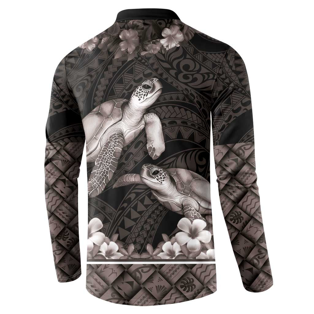 Hawaiian Lei Turtle and Plumeria Button Sweatshirt Polynerian Art Tattoo-Grayscale Mode LT03 - Polynesian Pride