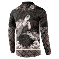 Hawaiian Lei Turtle and Plumeria Button Sweatshirt Polynerian Art Tattoo-Grayscale Mode LT03 - Polynesian Pride