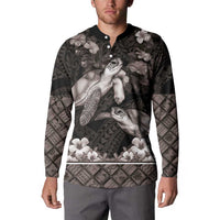 Hawaiian Lei Turtle and Plumeria Button Sweatshirt Polynerian Art Tattoo-Grayscale Mode LT03 - Polynesian Pride