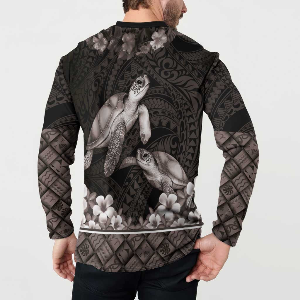 Hawaiian Lei Turtle and Plumeria Button Sweatshirt Polynerian Art Tattoo-Grayscale Mode LT03 - Polynesian Pride