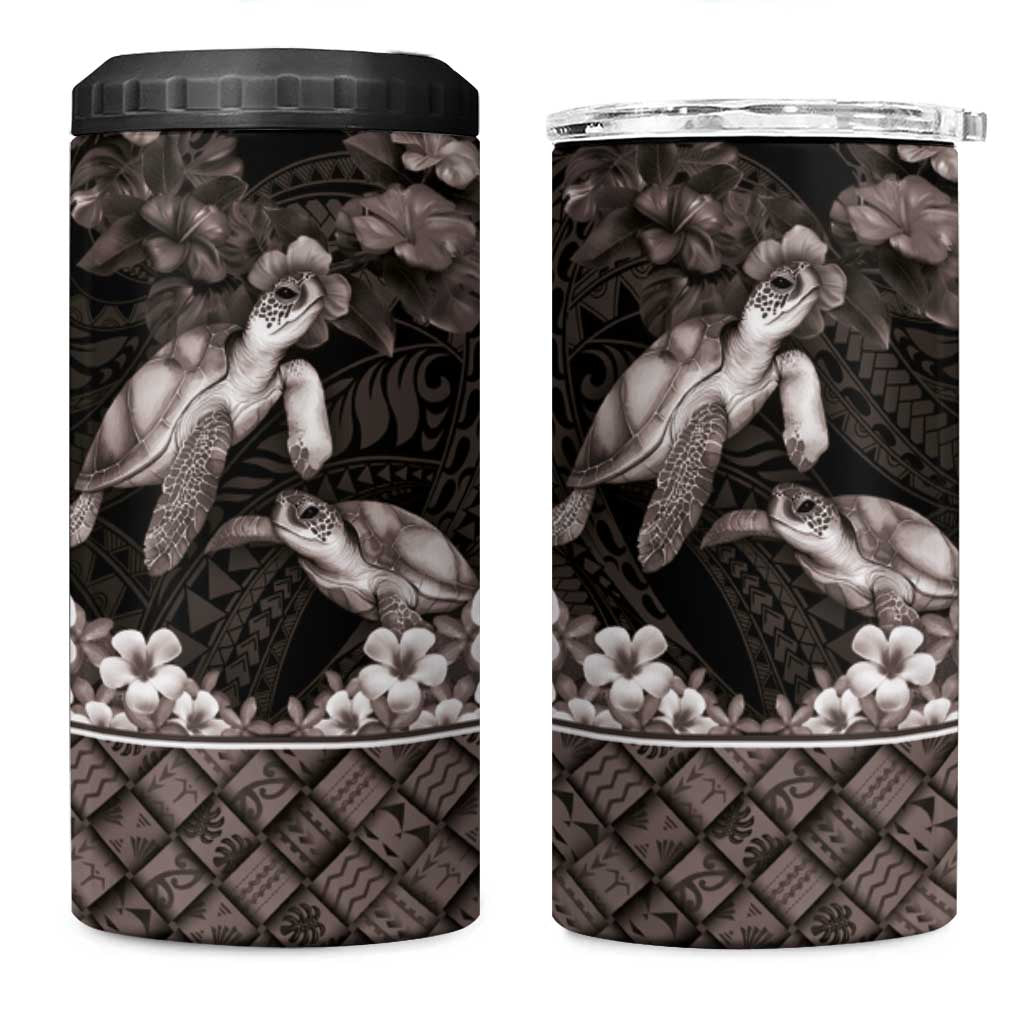 Hawaiian Lei Turtle and Plumeria 4 in 1 Can Cooler Tumbler Polynerian Art Tattoo-Grayscale Mode LT03 One Size: 16 oz Black - Polynesian Pride