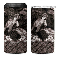 Hawaiian Lei Turtle and Plumeria 4 in 1 Can Cooler Tumbler Polynerian Art Tattoo-Grayscale Mode LT03 One Size: 16 oz Black - Polynesian Pride