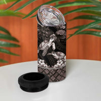 Hawaiian Lei Turtle and Plumeria 4 in 1 Can Cooler Tumbler Polynerian Art Tattoo-Grayscale Mode LT03 - Polynesian Pride
