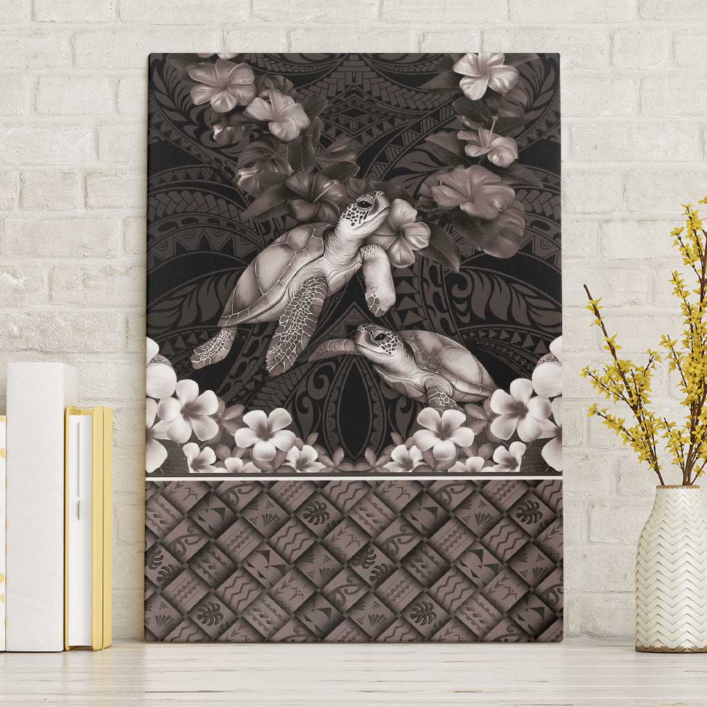 Hawaiian Lei Turtle and Plumeria Canvas Wall Art Polynerian Art Tattoo-Grayscale Mode LT03 Without Frame Black - Polynesian Pride