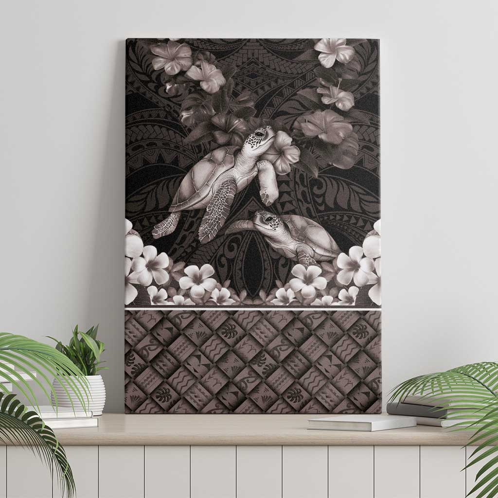 Hawaiian Lei Turtle and Plumeria Canvas Wall Art Polynerian Art Tattoo-Grayscale Mode LT03 - Polynesian Pride