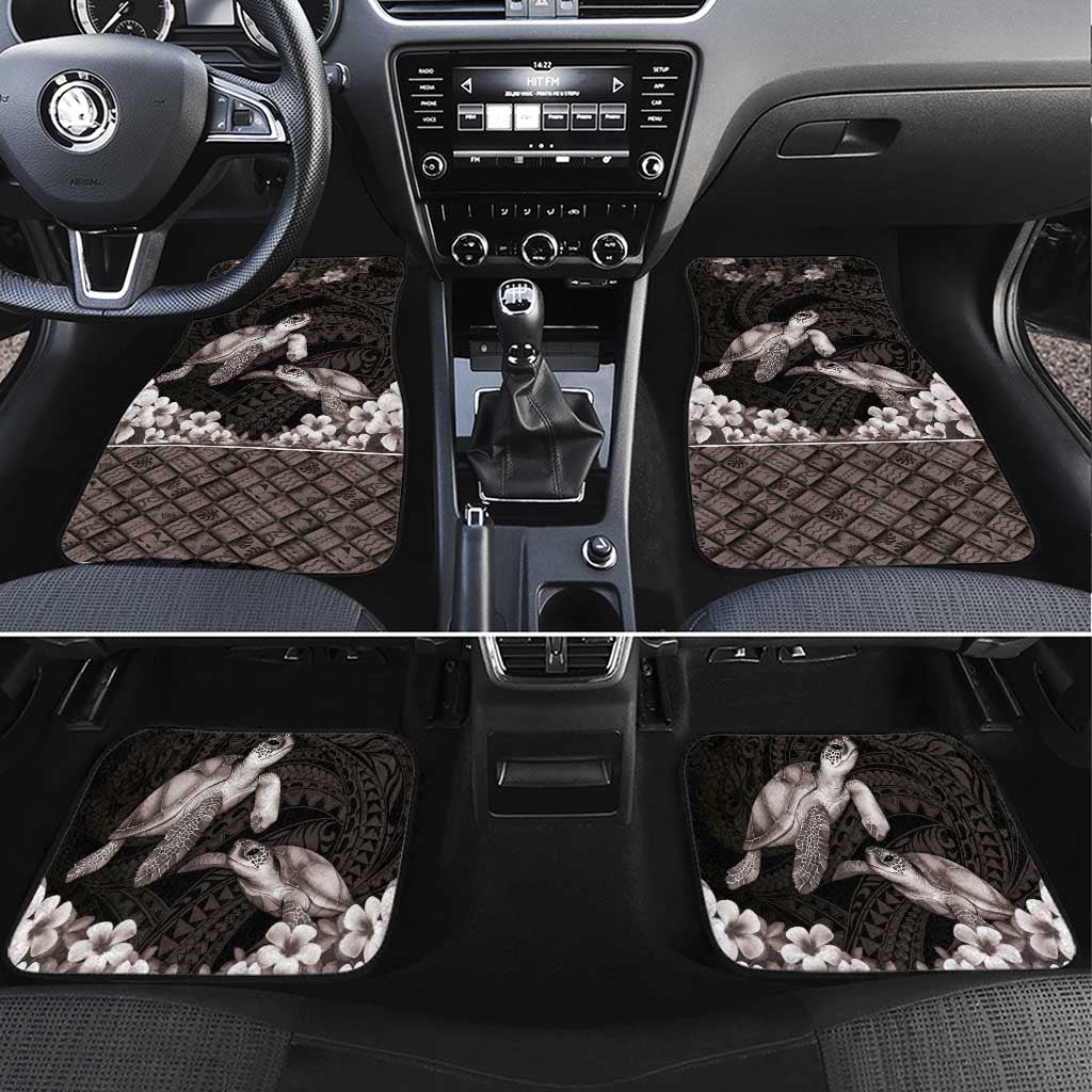 Hawaiian Lei Turtle and Plumeria Car Mats Polynerian Art Tattoo-Grayscale Mode LT03 Set 4pcs Black - Polynesian Pride