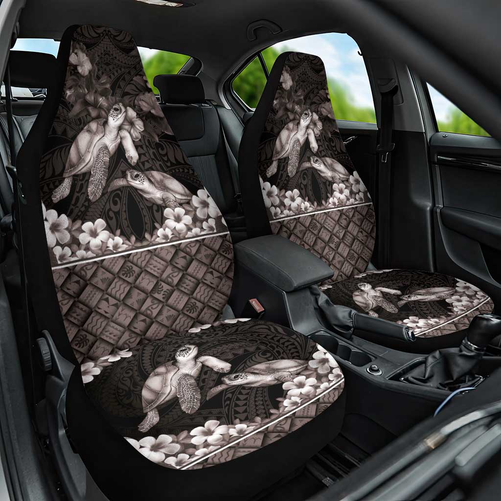 Hawaiian Lei Turtle and Plumeria Car Seat Cover Polynerian Art Tattoo-Grayscale Mode LT03 One Size Black - Polynesian Pride