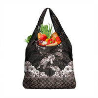 Hawaiian Lei Turtle and Plumeria Grocery Bag Polynerian Art Tattoo-Grayscale Mode LT03 1-pack One Size Black - Polynesian Pride
