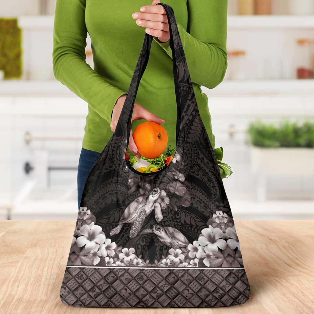 Hawaiian Lei Turtle and Plumeria Grocery Bag Polynerian Art Tattoo-Grayscale Mode LT03 - Polynesian Pride
