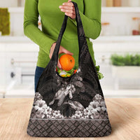 Hawaiian Lei Turtle and Plumeria Grocery Bag Polynerian Art Tattoo-Grayscale Mode LT03 - Polynesian Pride