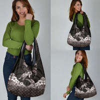 Hawaiian Lei Turtle and Plumeria Grocery Bag Polynerian Art Tattoo-Grayscale Mode LT03 - Polynesian Pride