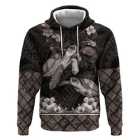 Hawaiian Lei Turtle and Plumeria Hoodie Polynerian Art Tattoo-Grayscale Mode LT03 Pullover Hoodie Black - Polynesian Pride