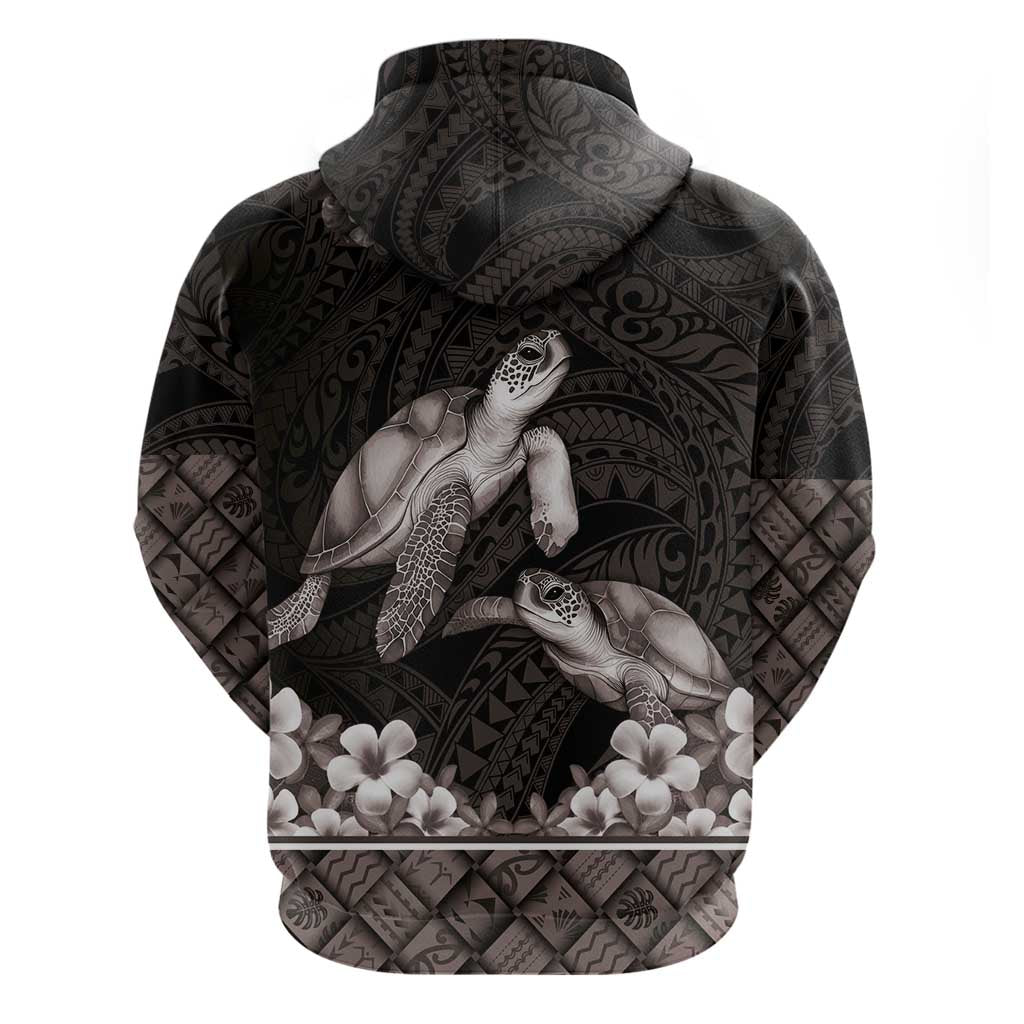 Hawaiian Lei Turtle and Plumeria Hoodie Polynerian Art Tattoo-Grayscale Mode LT03 - Polynesian Pride