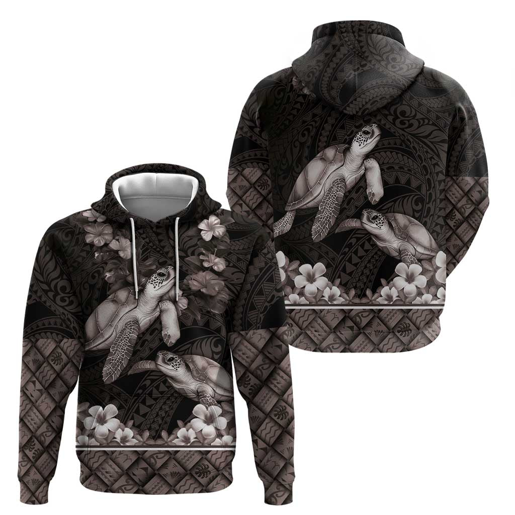 Hawaiian Lei Turtle and Plumeria Hoodie Polynerian Art Tattoo-Grayscale Mode LT03 - Polynesian Pride