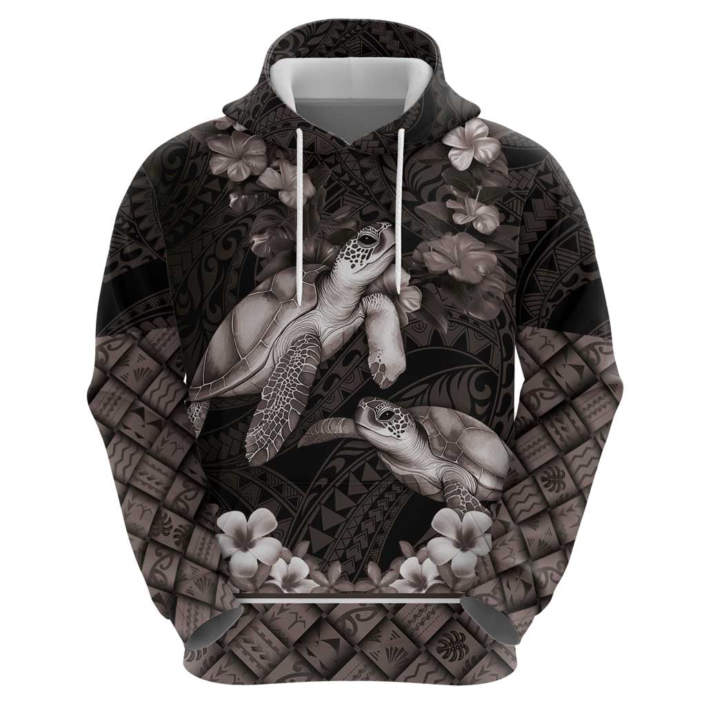 Hawaiian Lei Turtle and Plumeria Hoodie Polynerian Art Tattoo-Grayscale Mode LT03 - Polynesian Pride