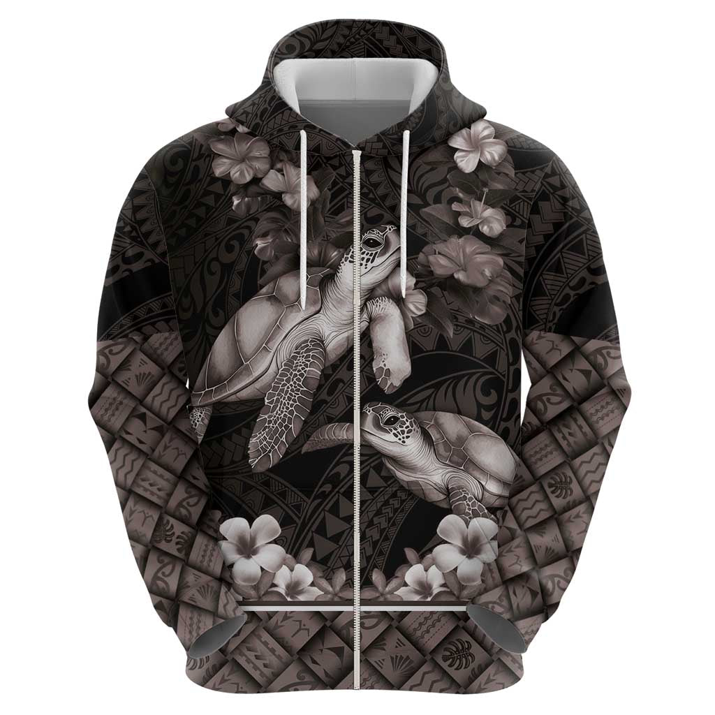 Hawaiian Lei Turtle and Plumeria Hoodie Polynerian Art Tattoo-Grayscale Mode LT03 - Polynesian Pride