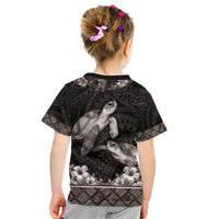 Hawaiian Lei Turtle and Plumeria Kid T Shirt Polynerian Art Tattoo-Grayscale Mode LT03 - Polynesian Pride