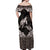 Hawaiian Lei Turtle and Plumeria Off Shoulder Maxi Dress Polynerian Art Tattoo-Grayscale Mode