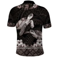 Hawaiian Lei Turtle and Plumeria Polo Shirt Polynerian Art Tattoo-Grayscale Mode LT03 - Polynesian Pride