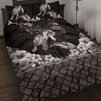 Hawaiian Lei Turtle and Plumeria Quilt Bed Set Polynerian Art Tattoo-Grayscale Mode LT03 Black - Polynesian Pride