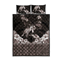 Hawaiian Lei Turtle and Plumeria Quilt Bed Set Polynerian Art Tattoo-Grayscale Mode LT03 - Polynesian Pride