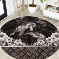 Hawaiian Lei Turtle and Plumeria Round Carpet Polynerian Art Tattoo-Grayscale Mode LT03 Black - Polynesian Pride