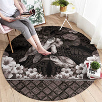 Hawaiian Lei Turtle and Plumeria Round Carpet Polynerian Art Tattoo-Grayscale Mode LT03 - Polynesian Pride