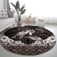 Hawaiian Lei Turtle and Plumeria Round Carpet Polynerian Art Tattoo-Grayscale Mode LT03 - Polynesian Pride