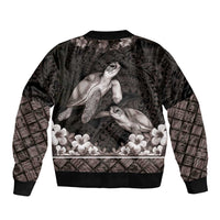 Hawaiian Lei Turtle and Plumeria Sleeve Zip Bomber Jacket Polynerian Art Tattoo-Grayscale Mode LT03 - Polynesian Pride
