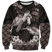 Hawaiian Lei Turtle and Plumeria Sweatshirt Polynerian Art Tattoo-Grayscale Mode LT03 Unisex Black - Polynesian Pride