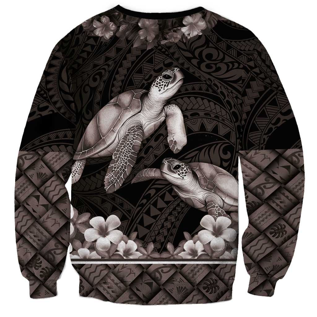 Hawaiian Lei Turtle and Plumeria Sweatshirt Polynerian Art Tattoo-Grayscale Mode LT03 - Polynesian Pride