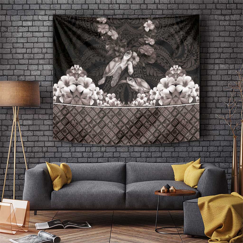 Hawaiian Lei Turtle and Plumeria Tapestry Polynerian Art Tattoo-Grayscale Mode LT03 Black - Polynesian Pride
