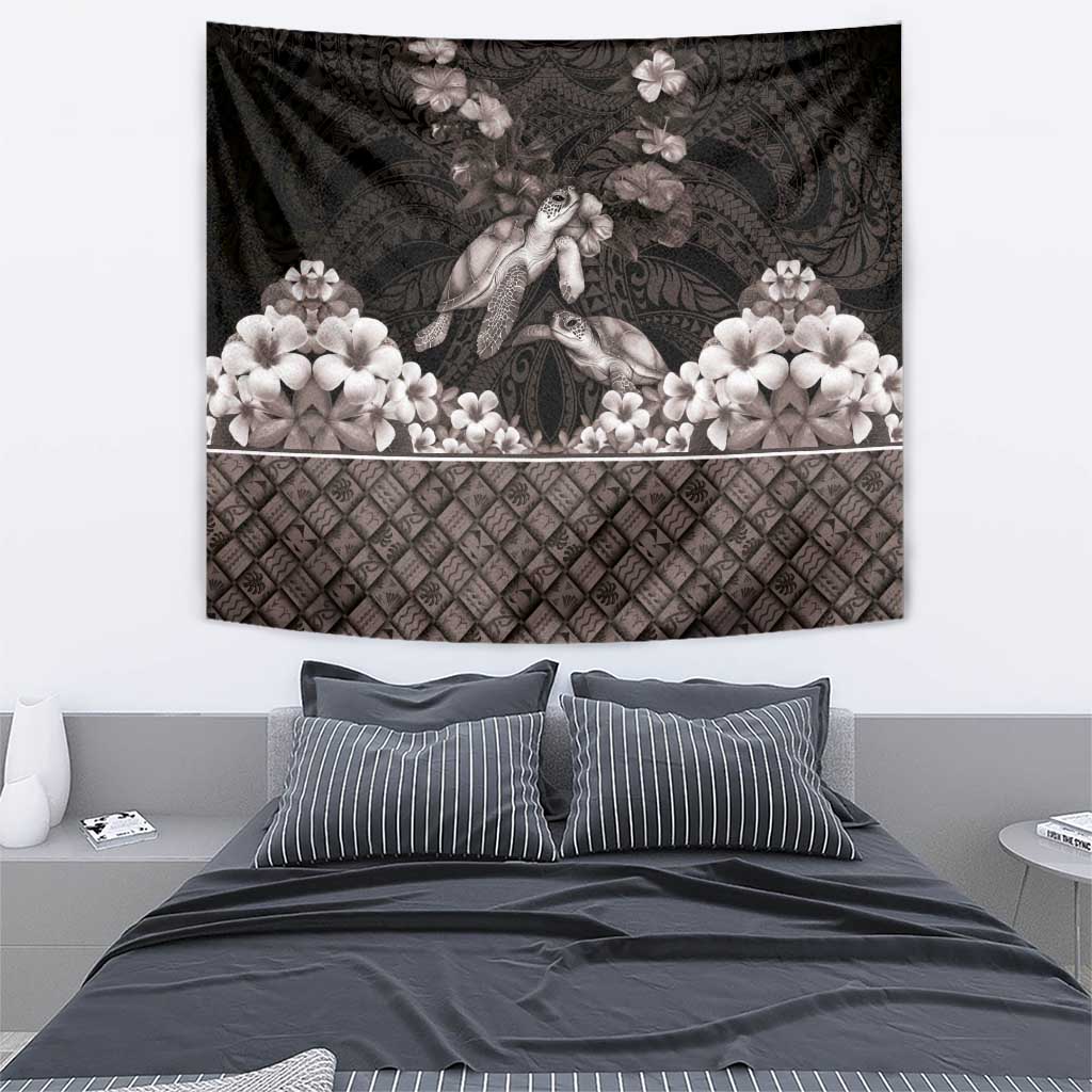 Hawaiian Lei Turtle and Plumeria Tapestry Polynerian Art Tattoo-Grayscale Mode LT03 - Polynesian Pride