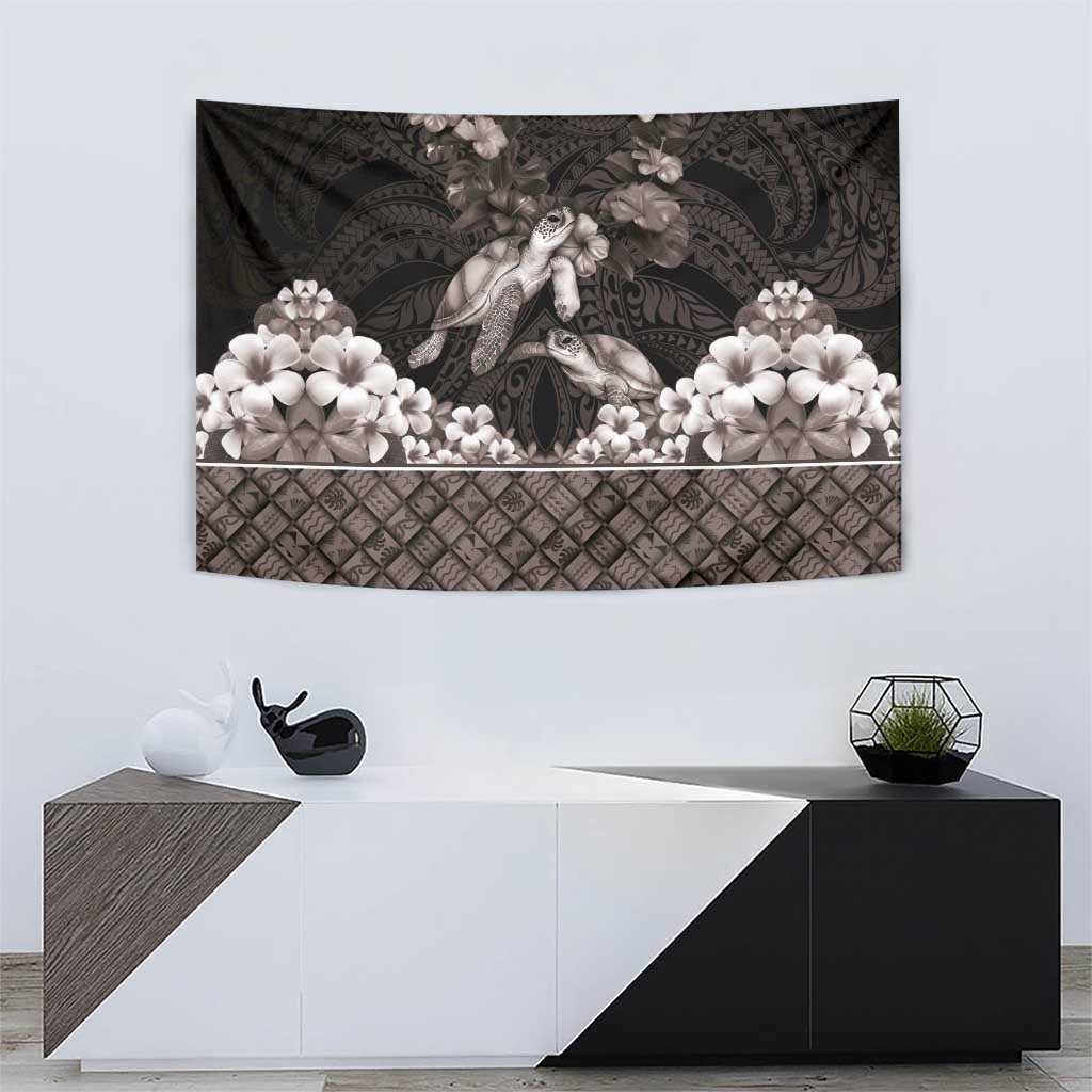 Hawaiian Lei Turtle and Plumeria Tapestry Polynerian Art Tattoo-Grayscale Mode LT03 - Polynesian Pride