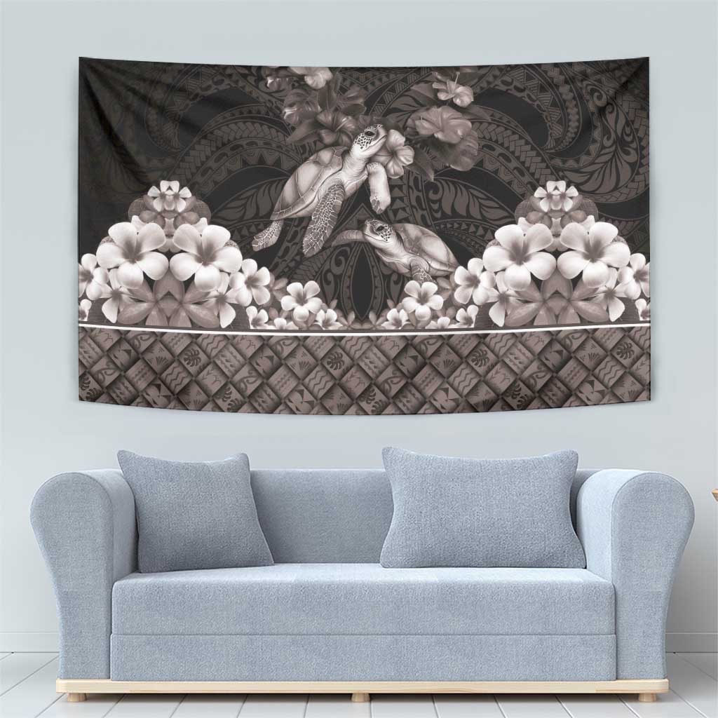Hawaiian Lei Turtle and Plumeria Tapestry Polynerian Art Tattoo-Grayscale Mode LT03 - Polynesian Pride