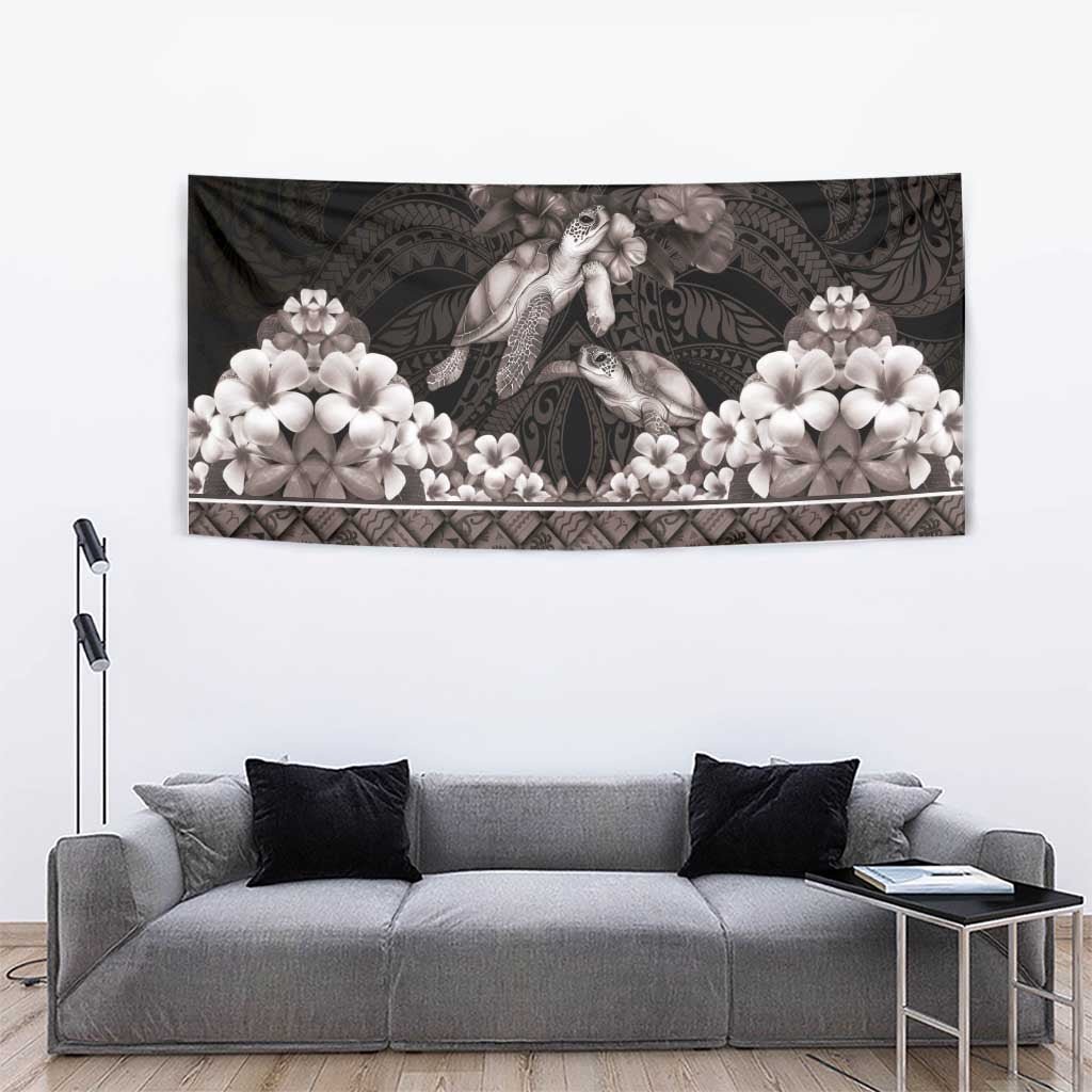 Hawaiian Lei Turtle and Plumeria Tapestry Polynerian Art Tattoo-Grayscale Mode LT03 - Polynesian Pride