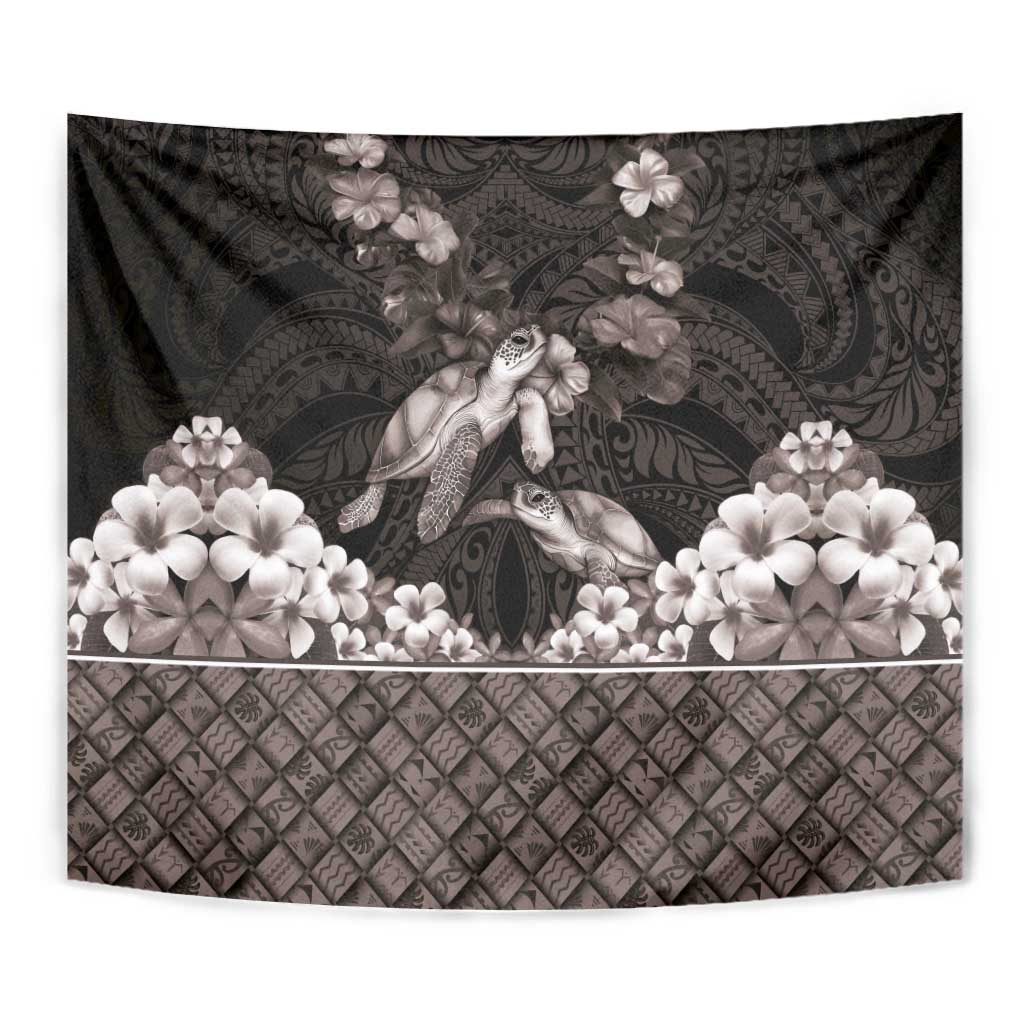 Hawaiian Lei Turtle and Plumeria Tapestry Polynerian Art Tattoo-Grayscale Mode LT03 - Polynesian Pride