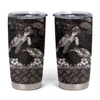 Hawaiian Lei Turtle and Plumeria Tumbler Cup Polynerian Art Tattoo-Grayscale Mode LT03 Black - Polynesian Pride