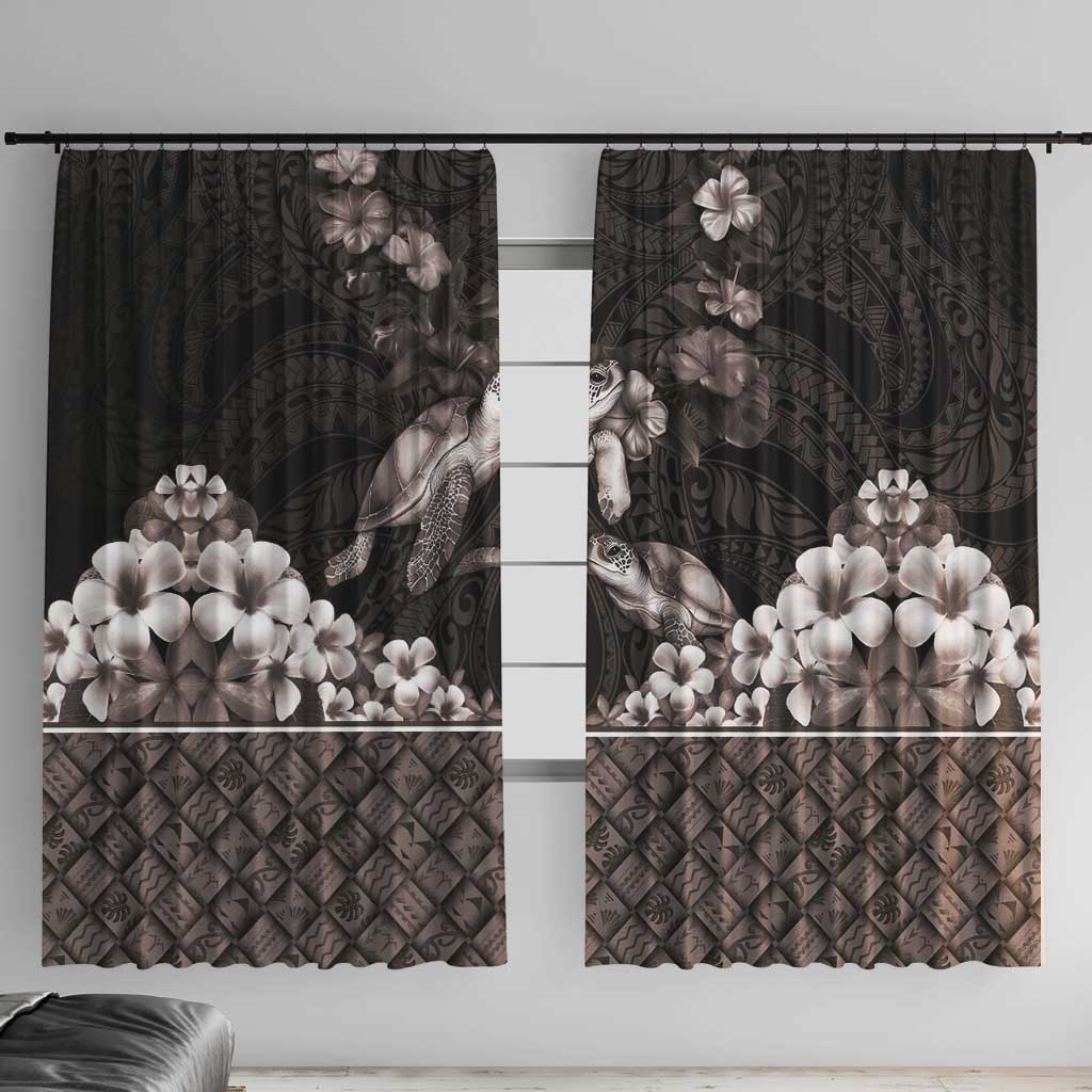 Hawaiian Lei Turtle and Plumeria Window Curtain Polynerian Art Tattoo-Grayscale Mode LT03 With Hooks Black - Polynesian Pride