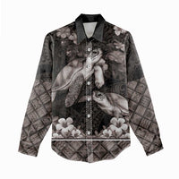 Hawaiian Lei Turtle and Plumeria Women Casual Shirt Polynerian Art Tattoo-Grayscale Mode LT03 - Polynesian Pride