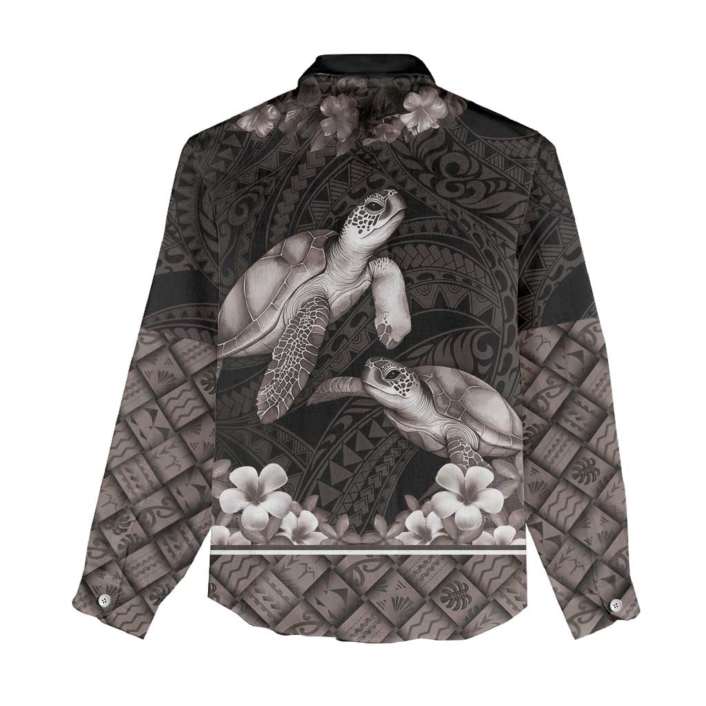 Hawaiian Lei Turtle and Plumeria Women Casual Shirt Polynerian Art Tattoo-Grayscale Mode LT03 - Polynesian Pride