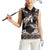 Hawaiian Lei Turtle and Plumeria Women Sleeveless Polo Shirt Polynerian Art Tattoo-Grayscale Mode