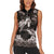 Hawaiian Lei Turtle and Plumeria Women Sleeveless Polo Shirt Polynerian Art Tattoo-Grayscale Mode