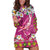 Hawaiian Plumeria and Humpback Whales Hoodie Dress Polynerian Art Tattoo-Plum Pink Color